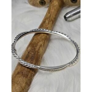 David Yurman 925 Silver Two-Row Cable Smooth Diamond Bangle